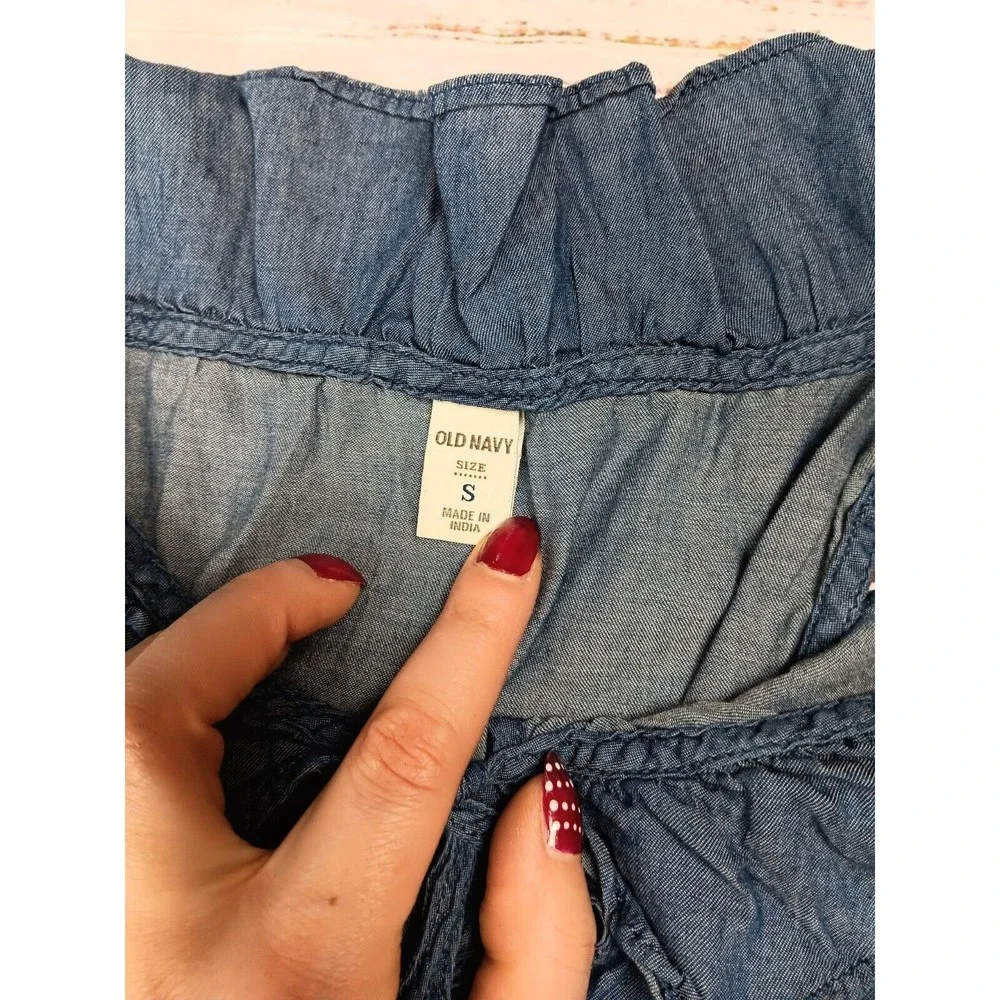 Old Navy Mini Dress Women's Small Blue Chambray Sleeveless Ruffle Neck Hem - Picture 6 of 9